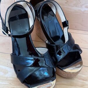 Jimmy Choo Black Patent Wedge Sandals